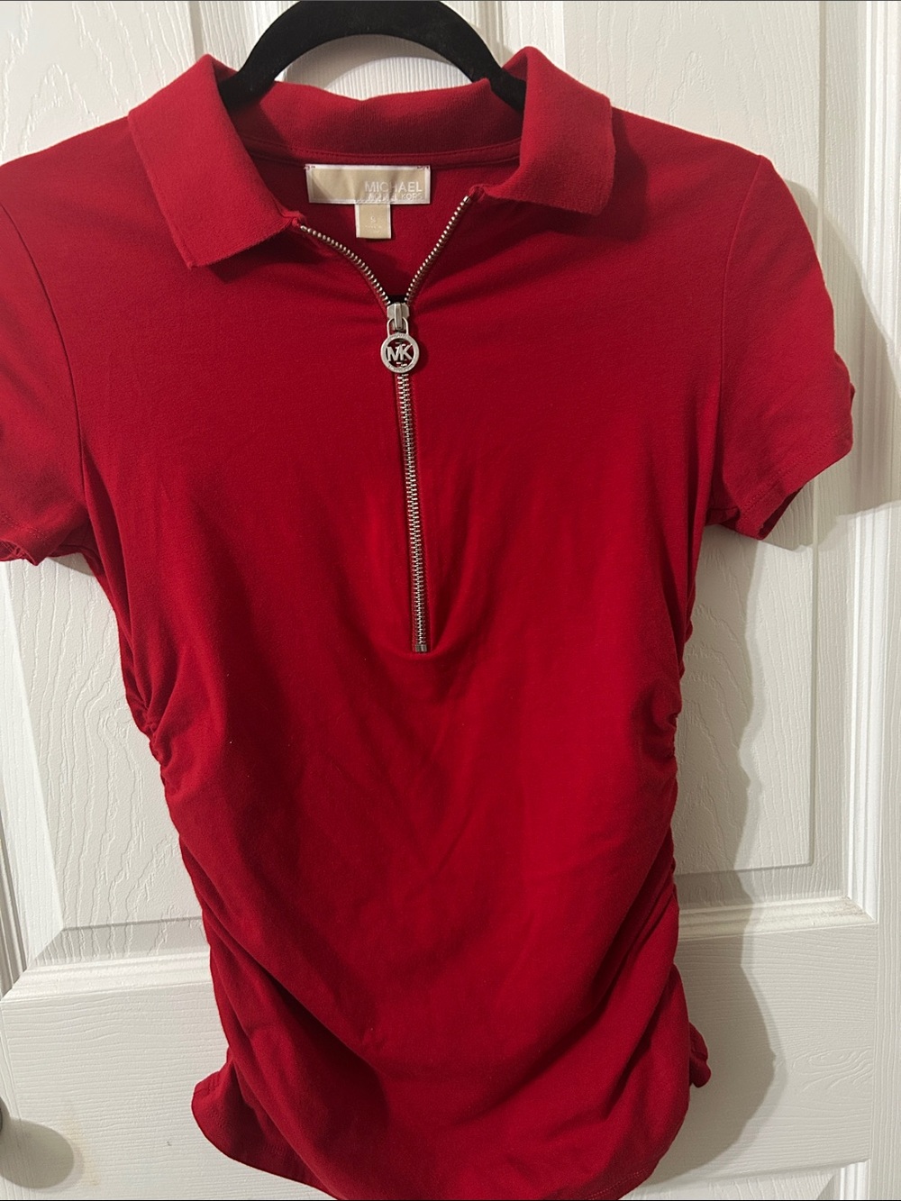 MICHAEL Michael Kors Red Zip Polo Top with MK Charm